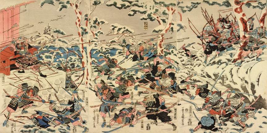 ヨネコウ様 Kuniyoshi: The tengu defending Yoshitsune on Gojo Bridge (Sold